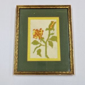 Vintage Framed Floral Needlepoint